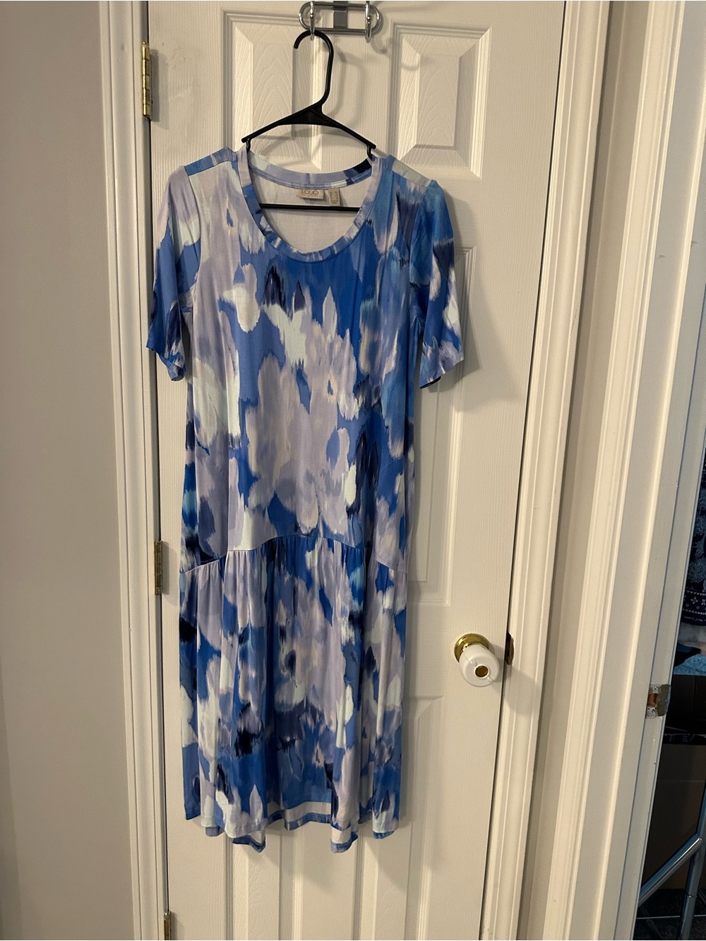 LOGO by Lori Goldstein Blue and White Abstract Midi Dress
